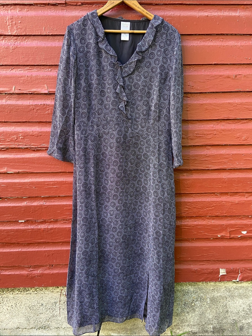 Garnet Hill 100% Silk Ruffle Neck Sheer Sleeve Maxi Dress Women's Size 14